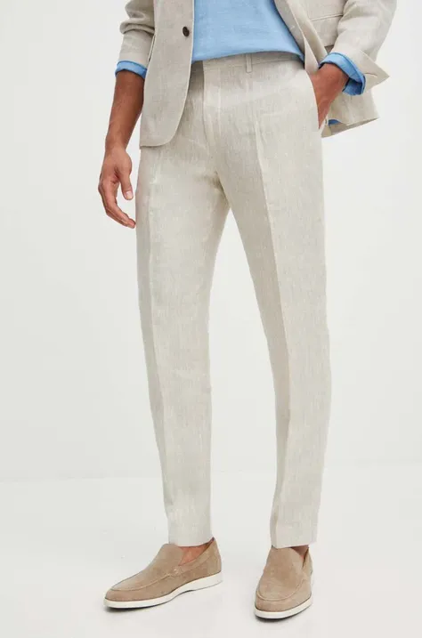 Spodnie lniane męskie slim melanżowe kolor beżowy