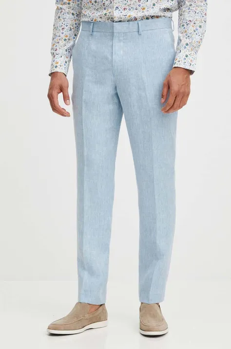 Spodnie lniane męskie slim melanżowe kolor niebieski