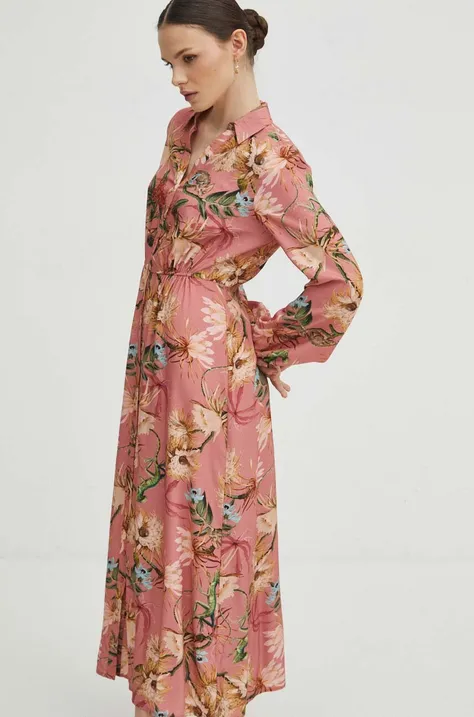 Sukienka damska midi wzorzysta kolor różowy