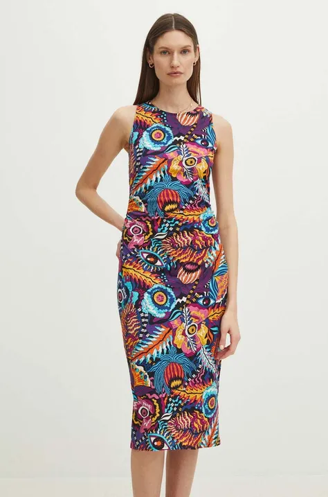 Sukienka bawełniana damska midi wzorzysta kolor multicolor