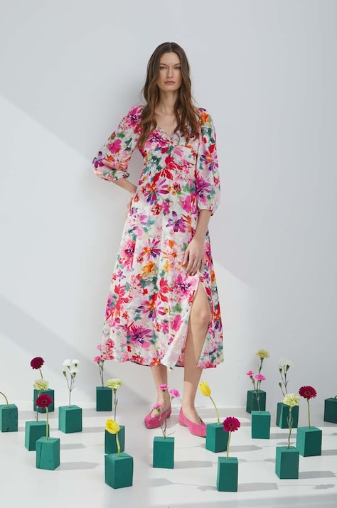 Sukienka damska midi w kwiaty kolor biały