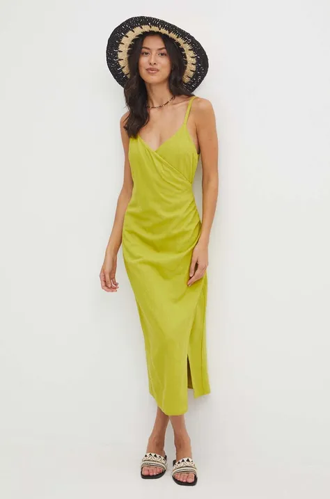 Φόρεμα από λινό μείγμα Medicine χρώμα: πράσινο