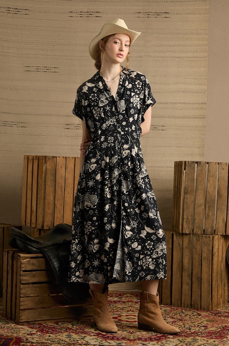 Sukienka damska midi wzorzysta Tattoo Art kolor czarny