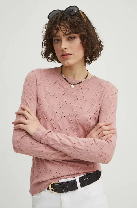 Sweter damski ażurowy kolor różowy