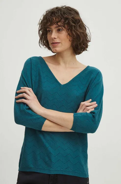 Sweter damski z fakturą kolor zielony