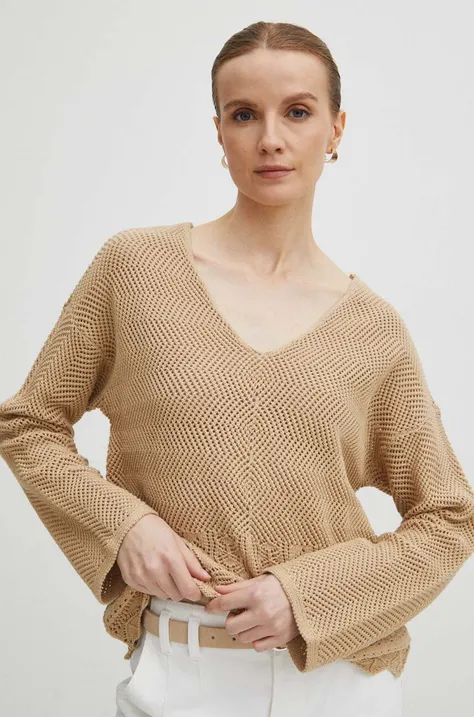 Sweter damski ażurowy kolor beżowy