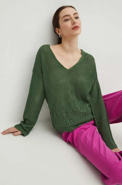 Sweter damski ażurowy kolor zielony