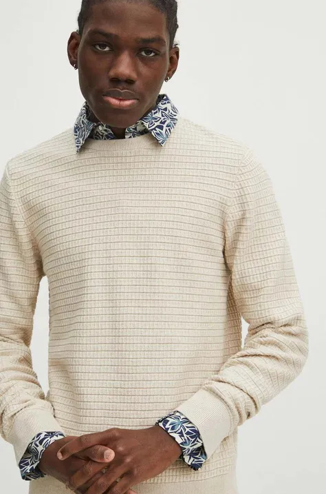 Sweter bawełniany męski z fakturą kolor beżowy