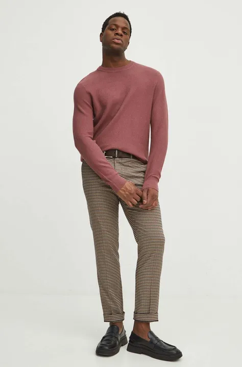 Sweter bawełniany męski z fakturą kolor różowy