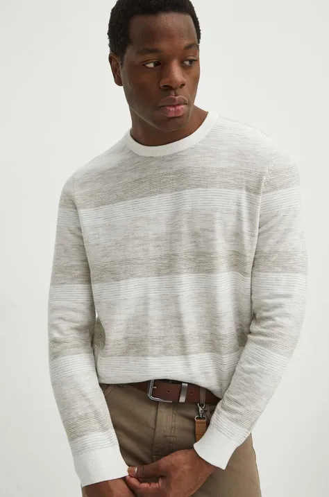 Sweter męski w pasy z fakturą kolor beżowy