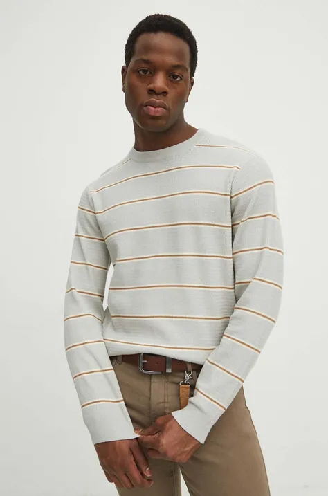 Sweter męski w pasy z fakturą kolor szary