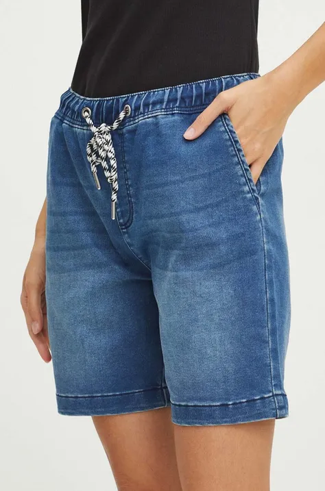 Medicine szorty jeansowe damskie kolor niebieski gładkie medium waist
