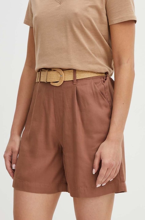 Szorty damskie z paskiem carrot gładkie kolor brązowy