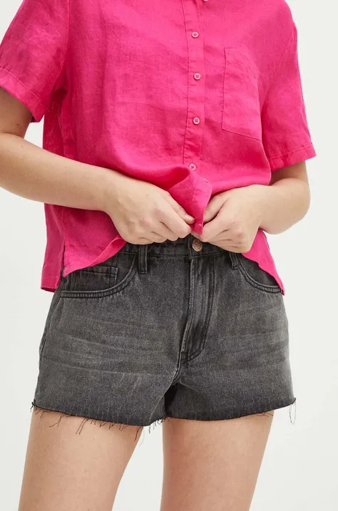 Pamučne traper kratke hlače Medicine za žene, boja: siva, bez uzorka, srednje visoki struk