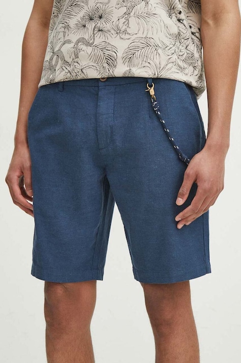 Szorty lniane męskie regular kolor granatowy