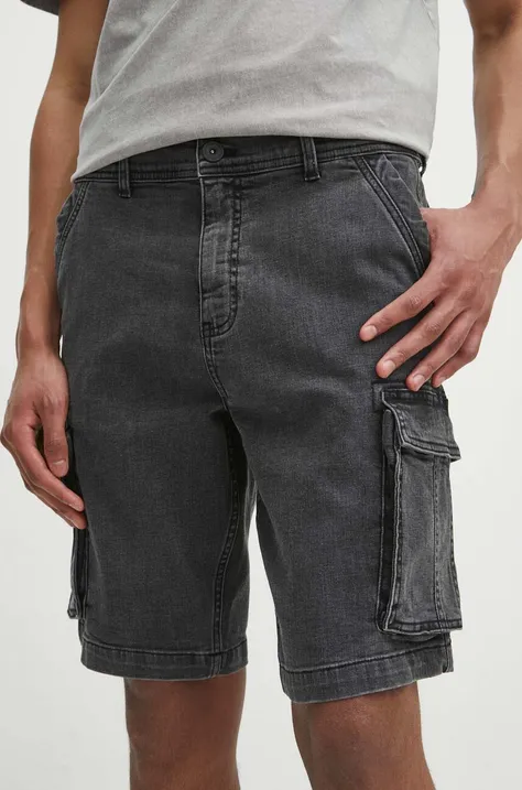 Szorty jeansowe męskie z efektem sprania i kieszeniami cargo kolor szary