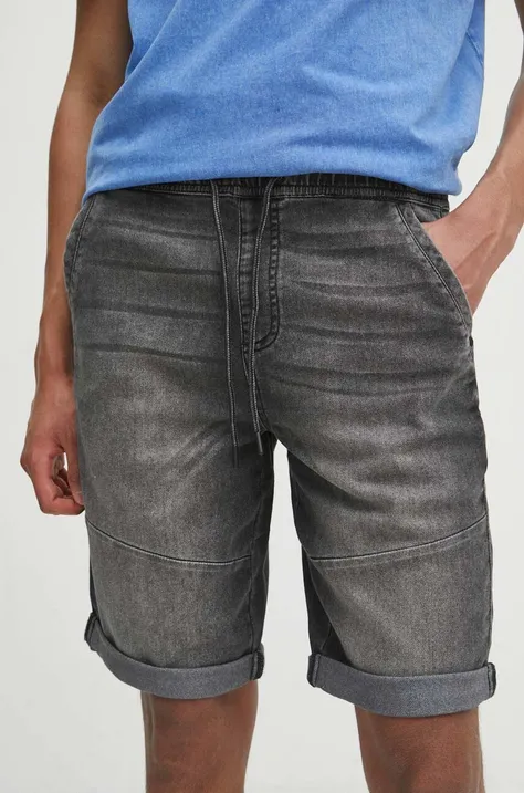 Szorty jeansowe męskie z efektem sprania kolor czarny