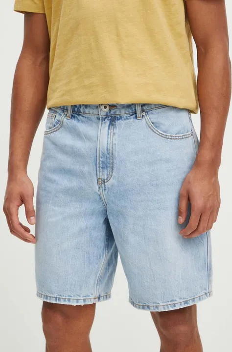 Szorty jeansowe bawełniane męskie z efektem sprania kolor niebieski