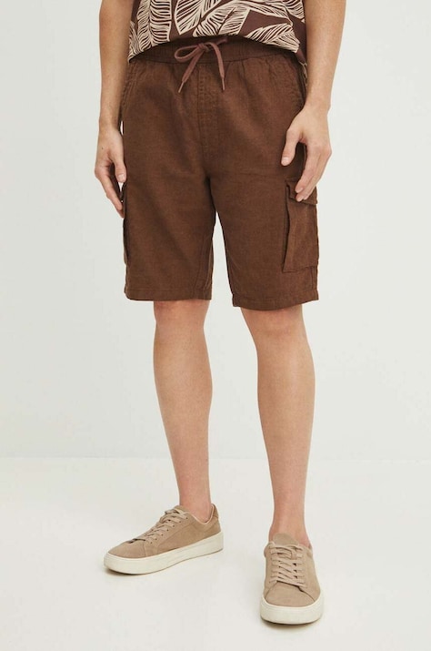 Szorty z domieszką lnu męskie kolor brązowy