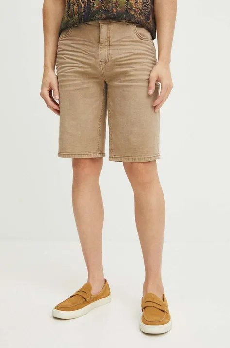 Rifľové krátke nohavice pánske béžová farba