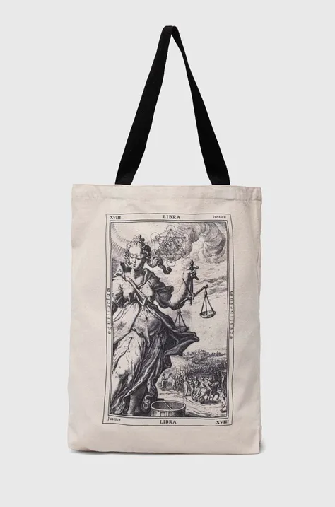 Bavlnená taška dámska z kolekcie Zverokruh - Váhy béžová farba