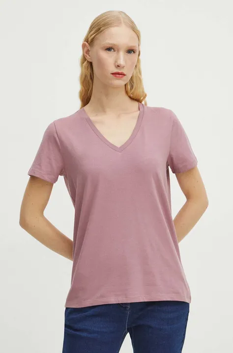 Bavlnené tričko dámske s prímesou elastanu ružová farba