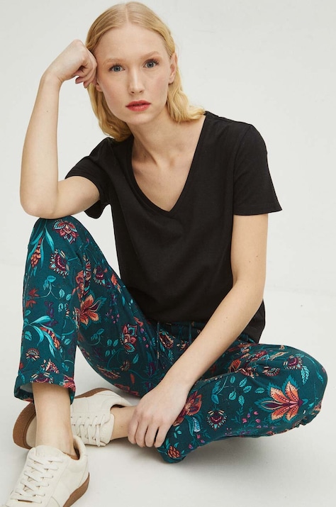 T-shirt bawełniany damski z domieszką elastanu kolor czarny