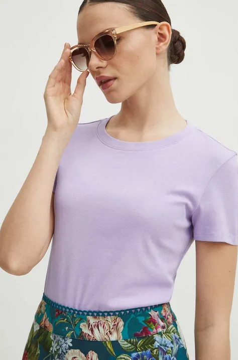 T-shirt bawełniany damski kolor fioletowy