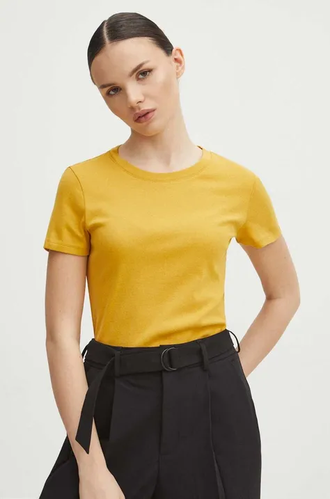 T-shirt bawełniany damski gładki kolor żółty