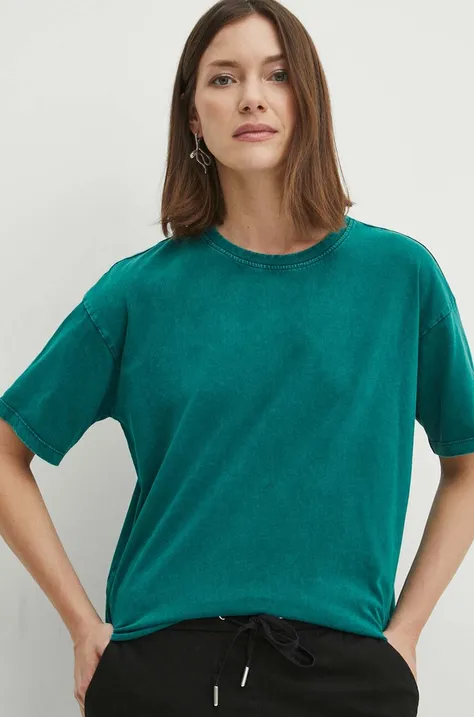 Bavlnené tričko dámske spraté zelená farba