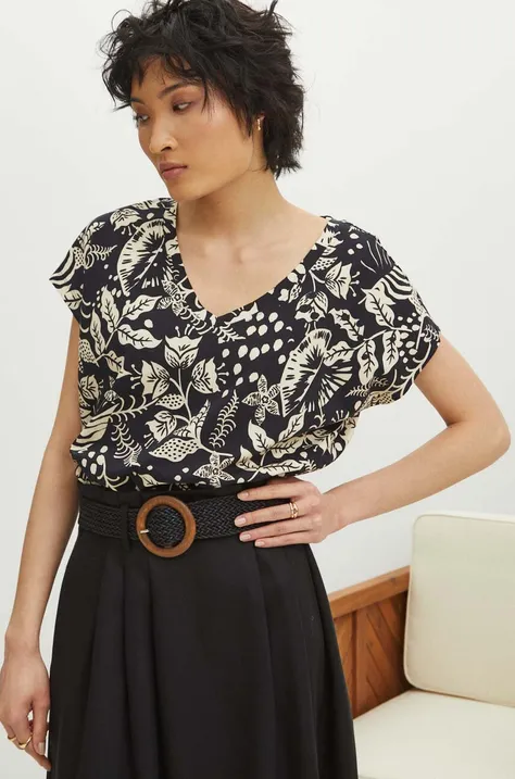 T-shirt bawełniany damski wzorzysty kolor czarny