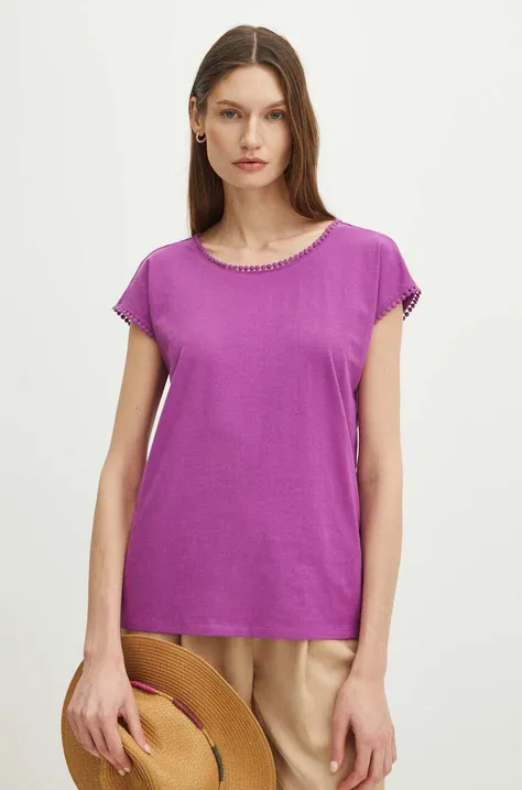 Bombažna kratka majica Medicine ženski, vijolična barva