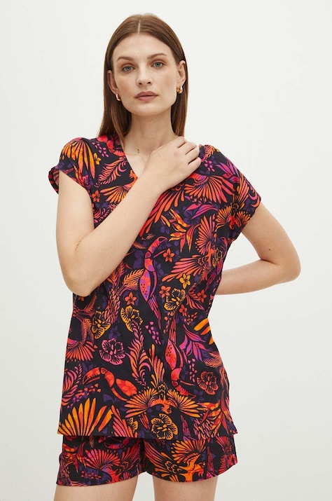 T-shirt bawełniany damski wzorzysty kolor multicolor