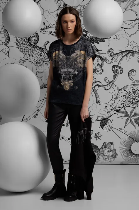 T-shirt bawełniany damski z kolekcji Zodiak - Baran kolor szary