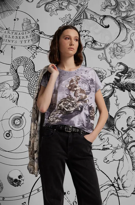 T-shirt bawełniany damski z kolekcji Zodiak - Byk kolor szary