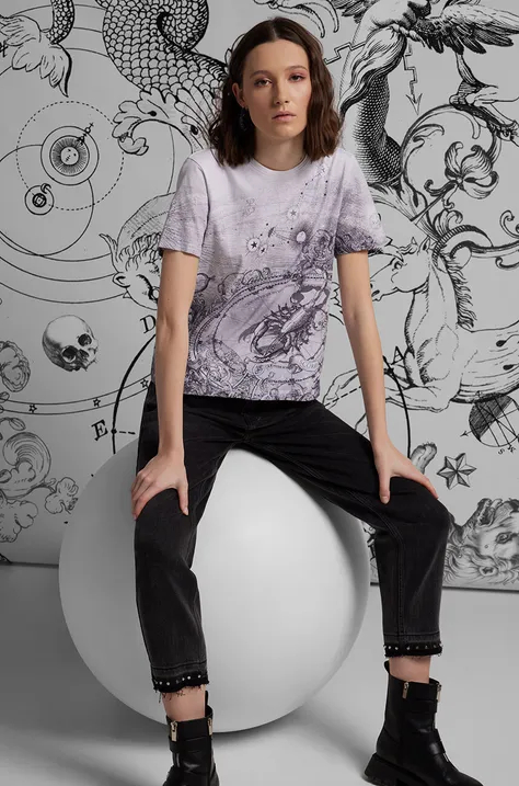 T-shirt bawełniany damski z kolekcji Zodiak - Skorpion kolor multicolor