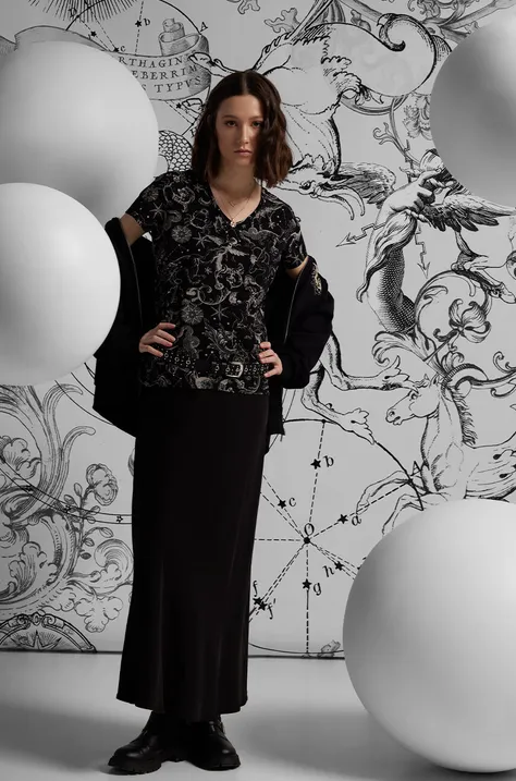Bavlnené tričko dámske s elastanom z kolekcie Zverokruh čierna farba
