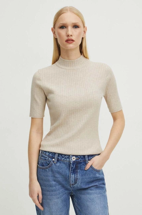 Medicine tricou femei, culoarea bej, cu turtleneck