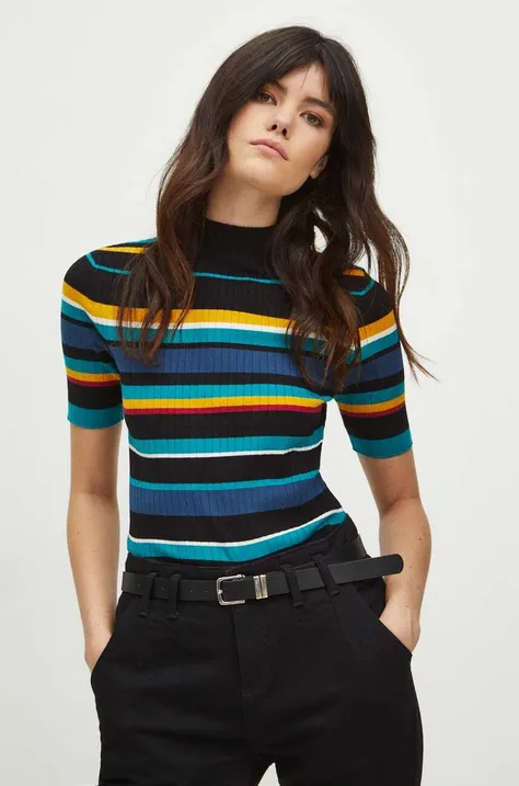 T-shirt damski prążkowany kolor multicolor