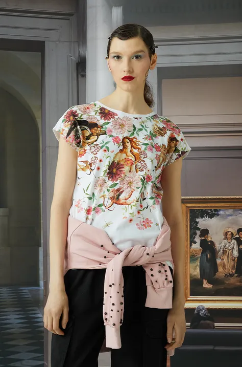 Bavlnené tričko dámske z kolekcie Eviva L'arte biela farba