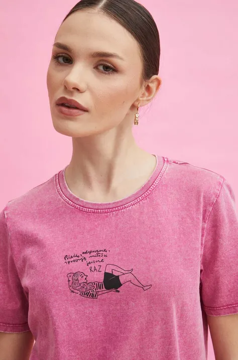 T-shirt bawełniany damski by Magda Danaj - Porysunki kolor fioletowy