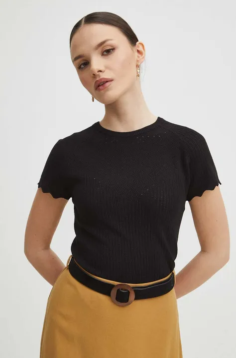 T-shirt damski ażurowy kolor czarny