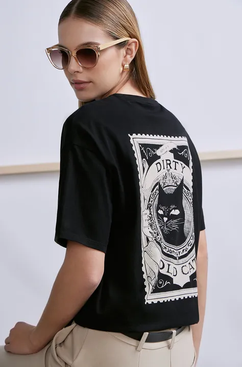 Bavlněné tričko dámské s elastanem z kolekce Graphics Series černá barva