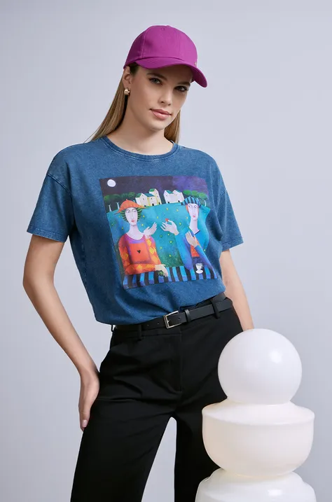 Bavlněné tričko dámské z kolekce Graphics Series tyrkysová barva