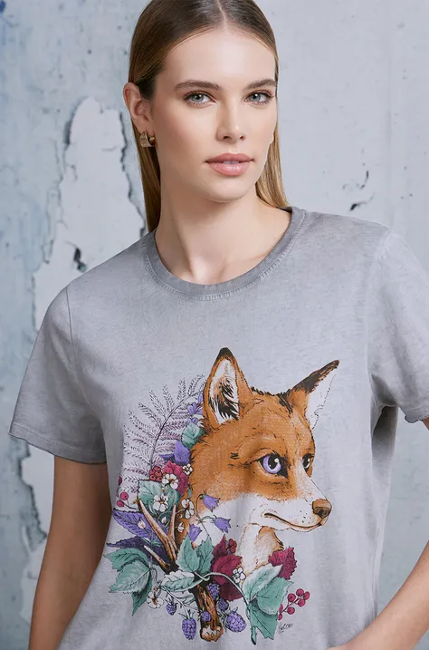 T-shirt bawełniany damski by Joanna Matras, Grafika Polska kolor szary