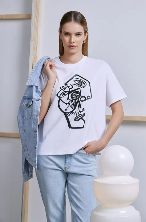 Bavlnené tričko dámske z kolekcie Graphics Series biela farba