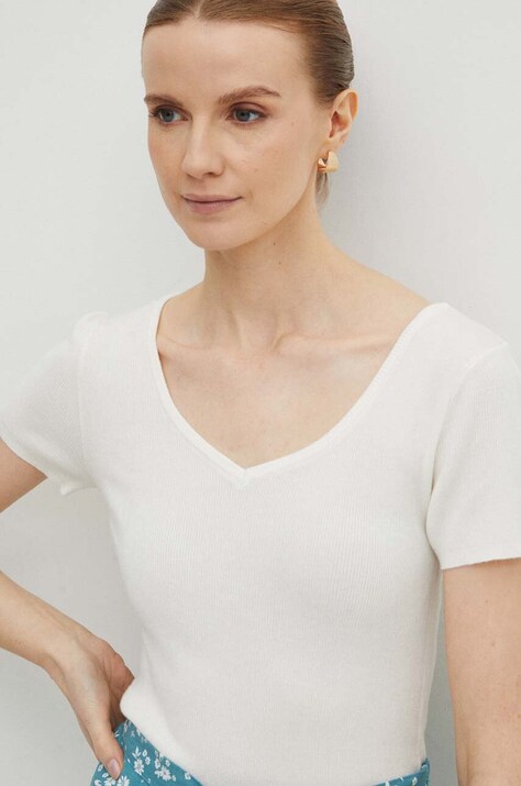 T-shirt damski sweterkowy kolor beżowy