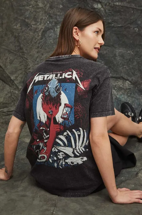 T-shirt bawełniany damski Metallica kolor szary
