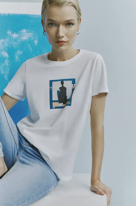 T-shirt bawełniany damski z kolekcji Jerzy Nowosielski x Medicine kolor biały