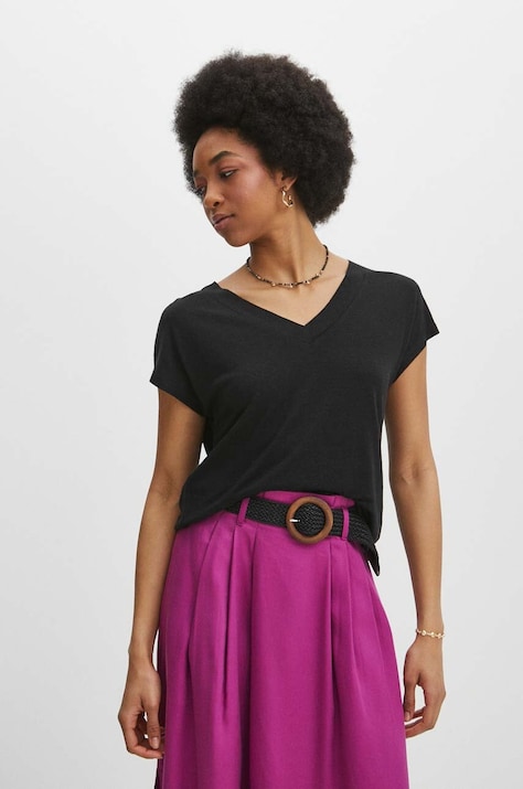 Medicine tricou de in femei, culoarea negru